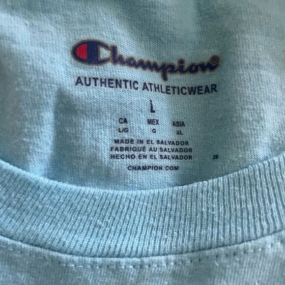 Champion men's light blue short sleeve graphic tee shirt size L - Picture 3 of 3